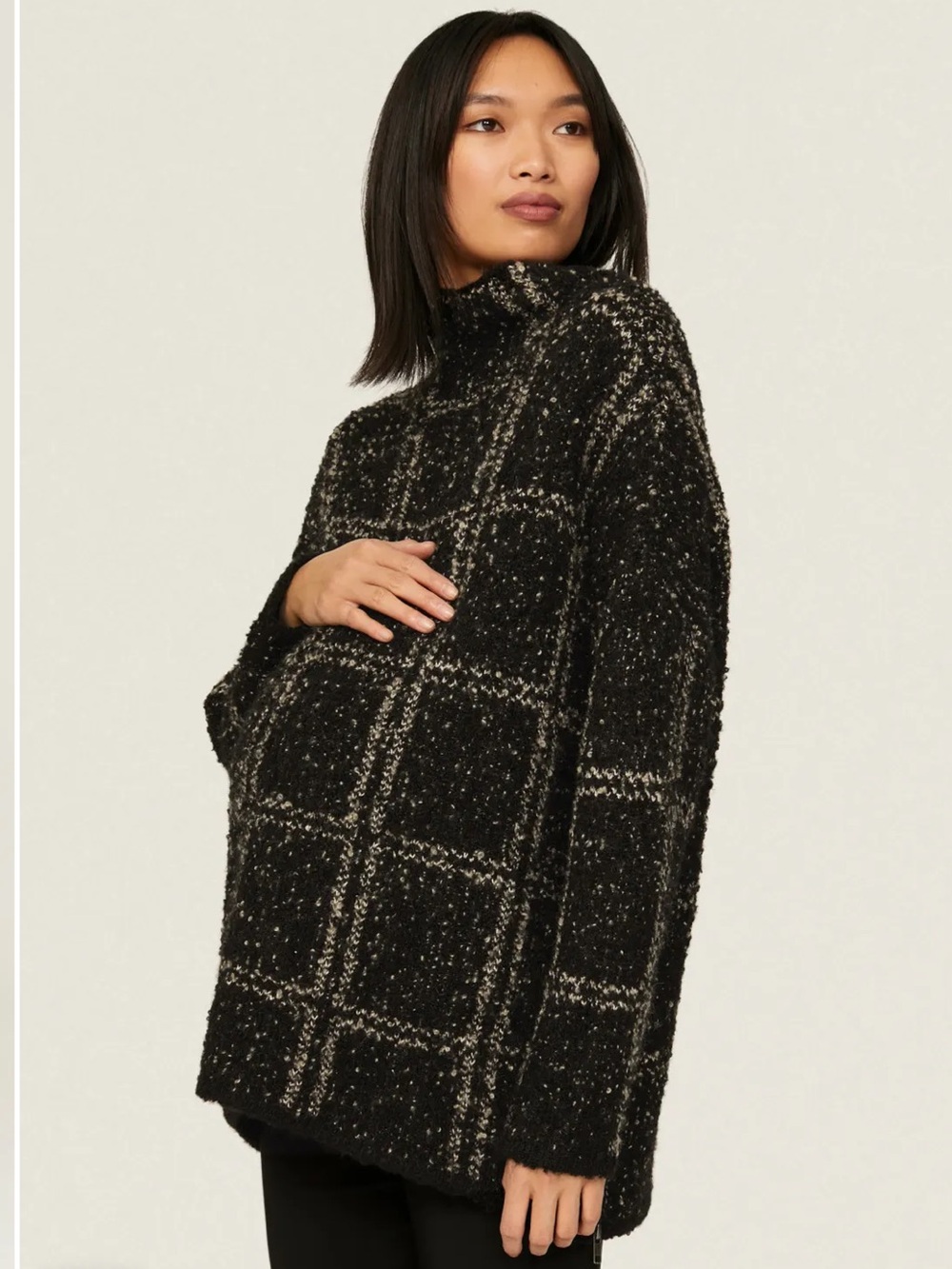 NOM Maternity Lia Cowl Neck Chunky Black Windowpane Sweater